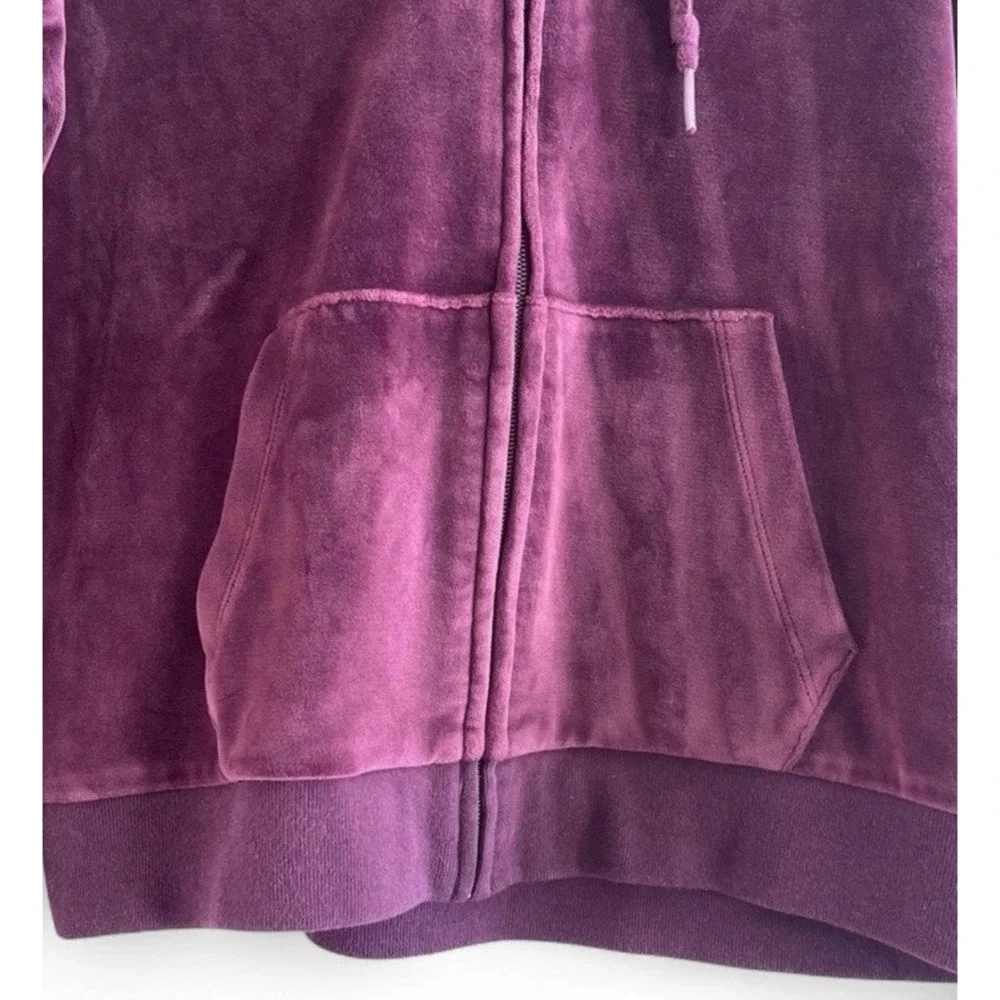 Victorias Secret Pink Zip Up Velvet Hoodie Maroon Women's Small - Picture 3 of 8